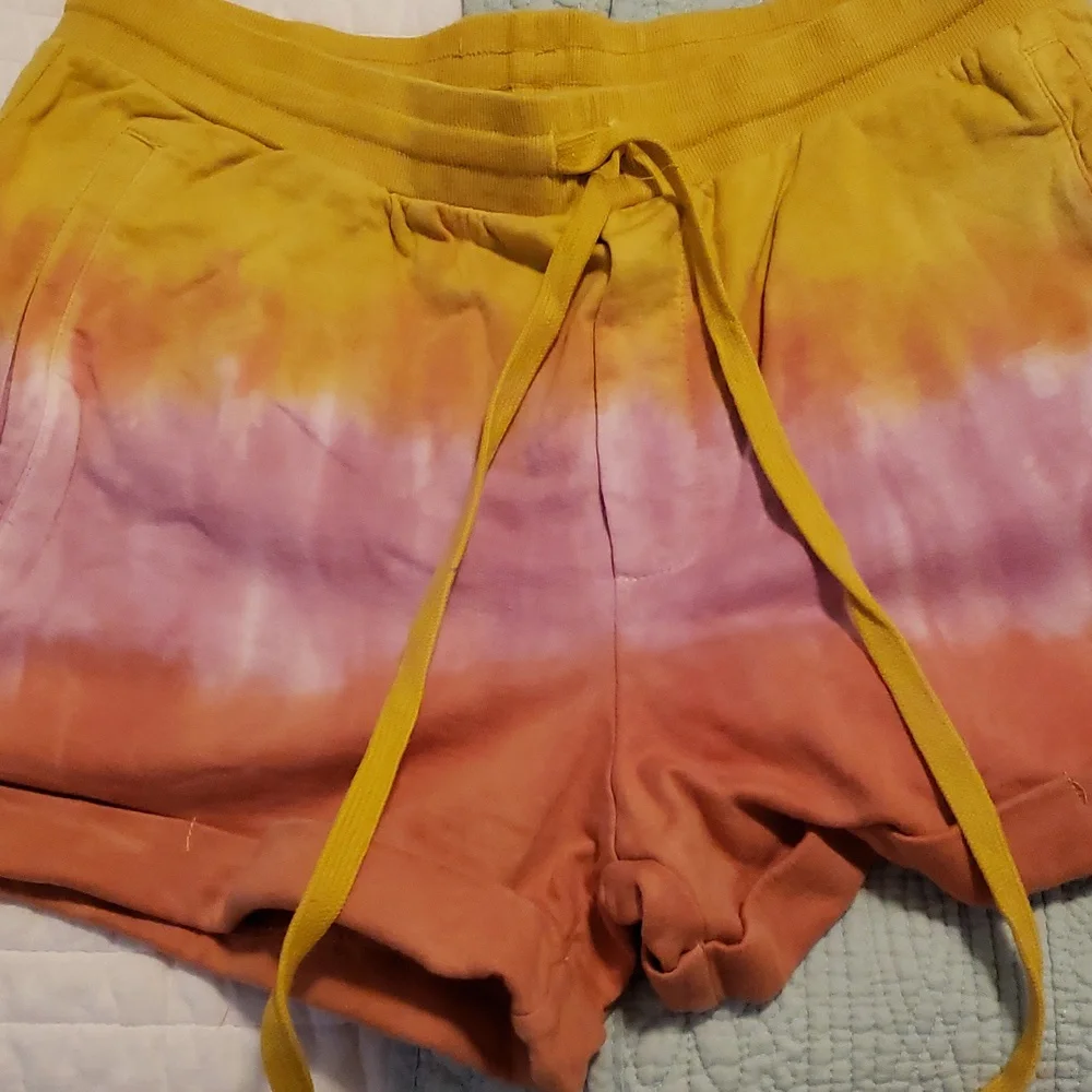 Tie-Dye Hooded Sweatshirt & Athletic Shorts Set - Pink, Yellow, Orange